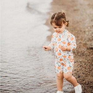 Current Tyde The "Ella" Sunsuit, size 3 months, white with peaches